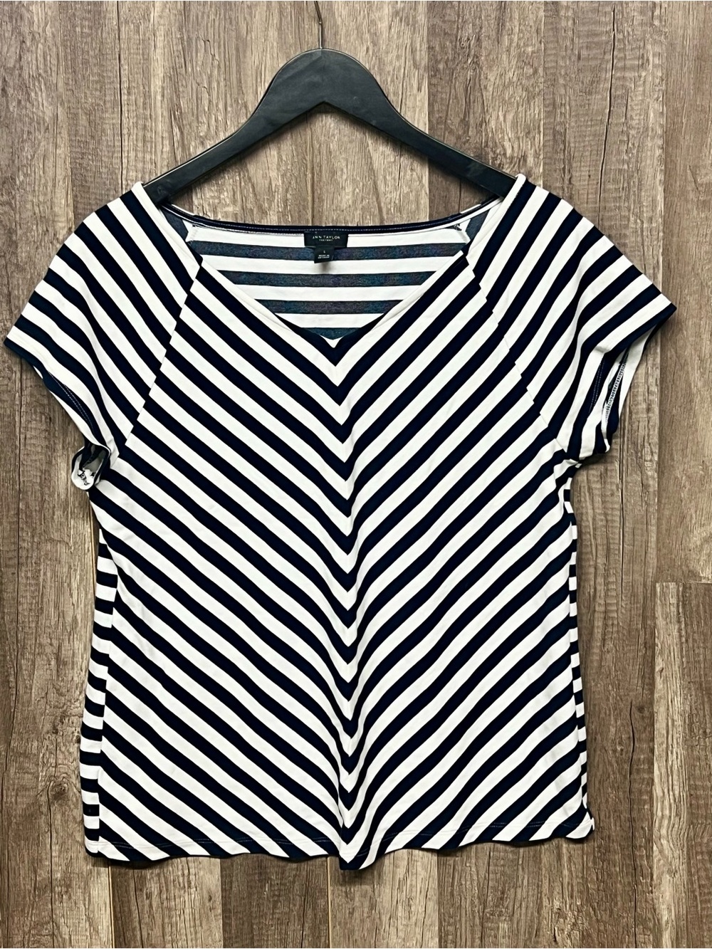 Ann Taylor Striped Chevron V-Neck Cap Sleeve Top